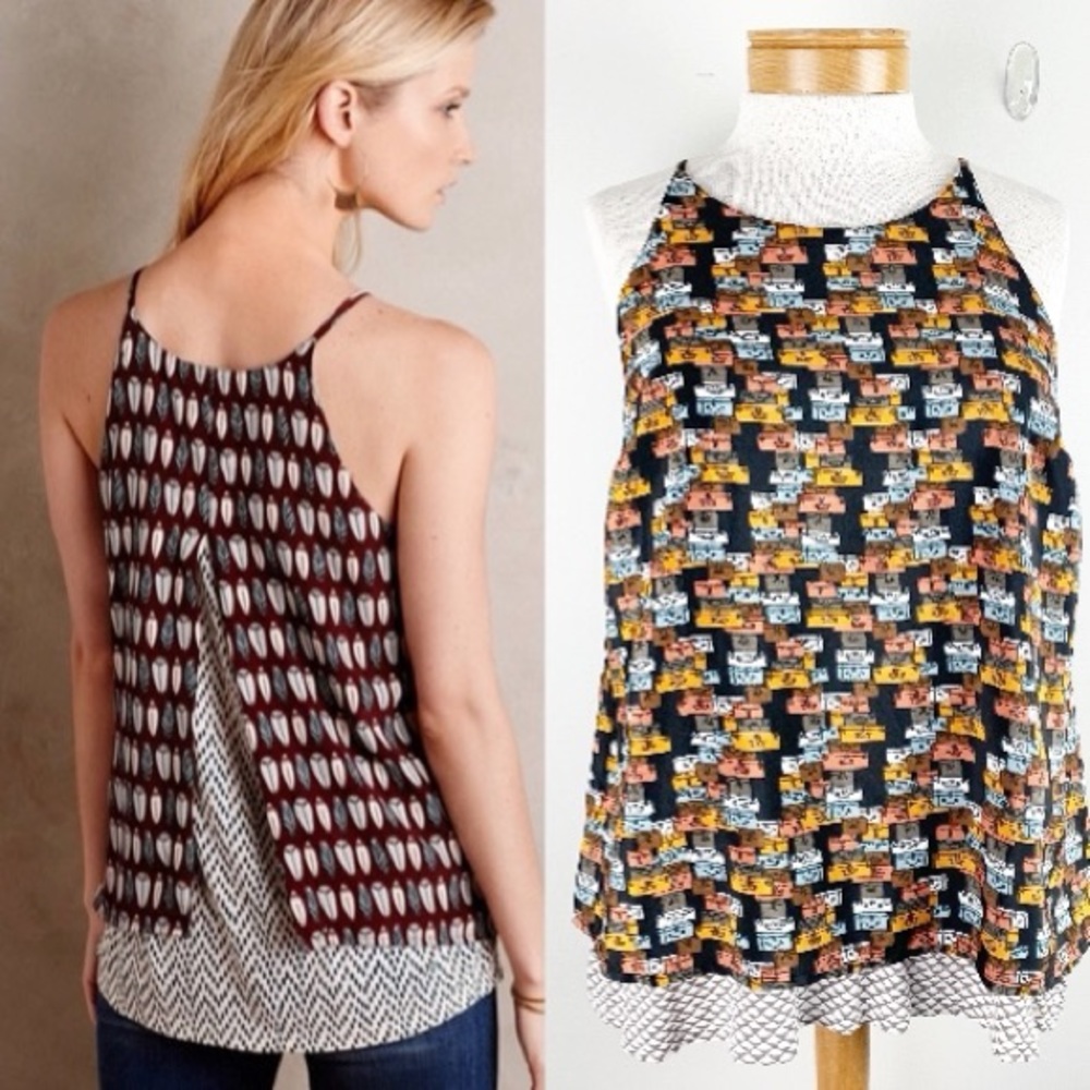 Anthro Porridge Suitcase Layered Swing Tank Top
